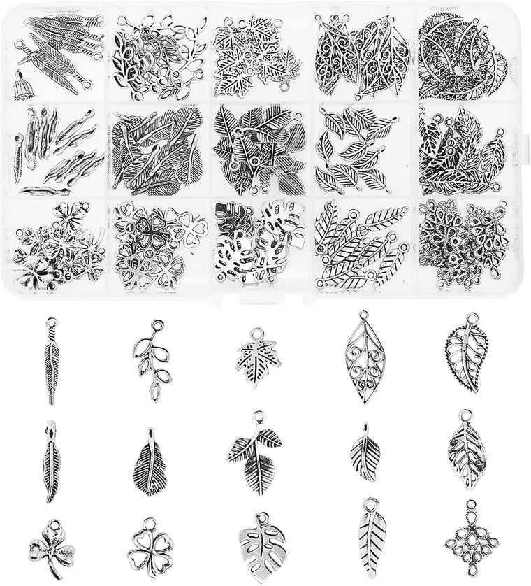 Mandala Crafts 150 PCs Assorted Metal Leaf Charms - Fall Charms for Jewelry Making Charms - Leaf Pendant Charm Fall Jewelry Charms Tree Leaf Beads for Earring Bracelet Necklace