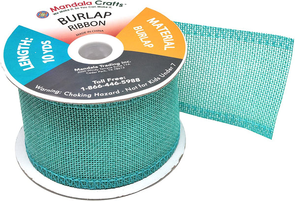 Turquoise Burlap Ribbon 1.5 Inch 2 Rolls 20 Yards Unwired Rustic Jute Ribbon for Crafts, Mason Jars, Weddings, Party Decoration; by Mandala Crafts