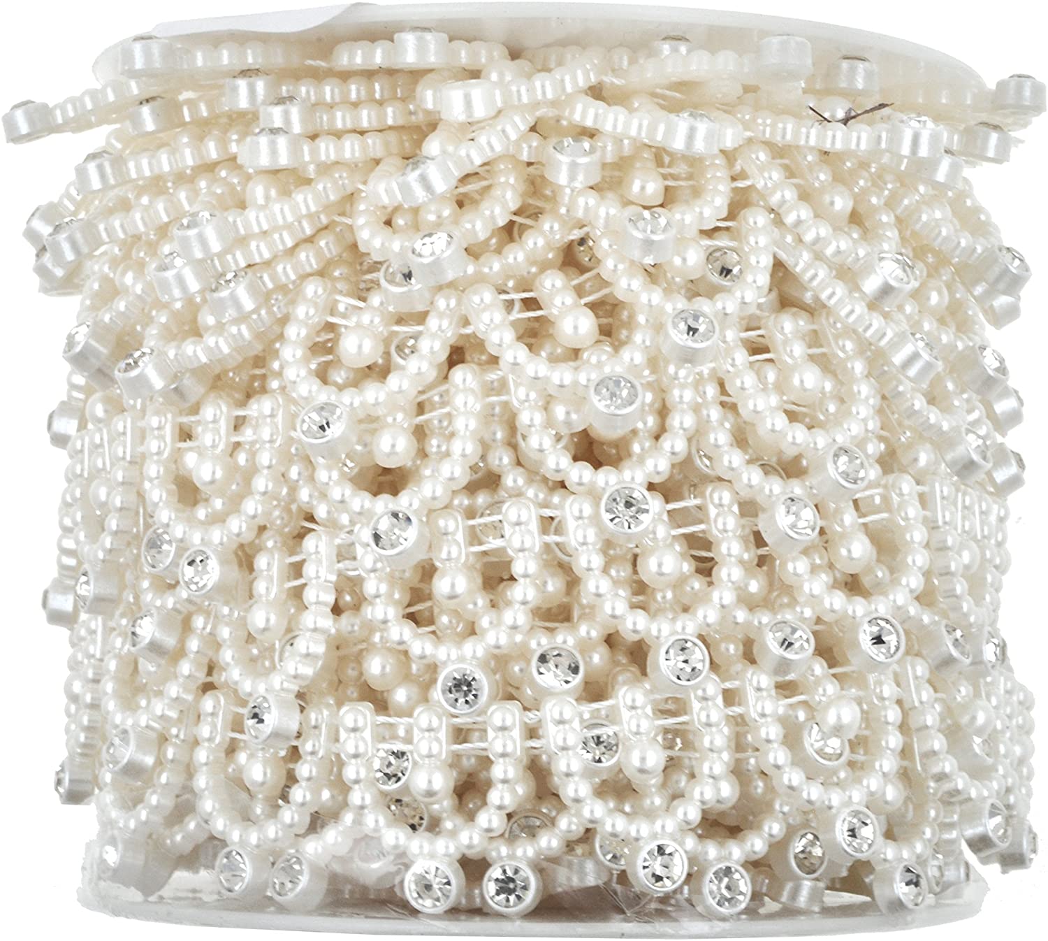Mandala Crafts Flatback Pearl Applique Banding - Crystal Pearl