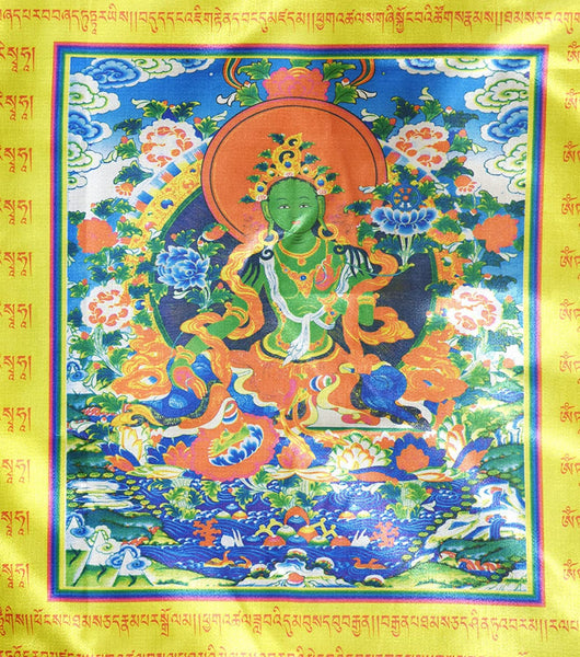 Mudra Crafts Tibetan Buddhist Indoor Outdoor Satin Windhorse Vertical Prayer Flags (Green Tara)