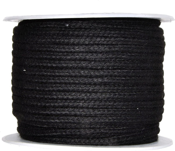 Mandala Crafts Soft Drawstring Replacement Rope Upholstery Crochet Macramé Cotton Welt Trim Piping Cord (Black, 3mm)