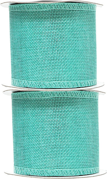 Turquoise Burlap Ribbon 1.5 Inch 2 Rolls 20 Yards Unwired Rustic Jute Ribbon for Crafts, Mason Jars, Weddings, Party Decoration; by Mandala Crafts