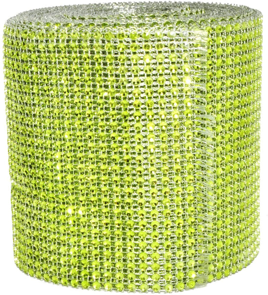 Mandala Crafts Faux Diamond Bling Wrap, Faux Rhinestone Crystal Mesh Ribbon Roll for Wedding, Party, Centerpiece, Cake, Vase Sparkling Decoration (4.75 Inches 24 Rows 10 Yards, Lime Green)