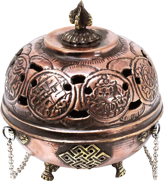 Mudra Crafts Tibetan Incense Burner – Hanging Censer Incense Burner with Chain – Brass Incense Burner with Lid for Resin Charcoal