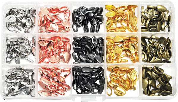 Mandala Crafts Glue on Bails for Pendant Jewelry Making, Cabochon Setting Mix Kit; Gunmetal, Antique Bronze, Rose Gold, Gold, Silver Tone Rectangular Bails 140 PCs